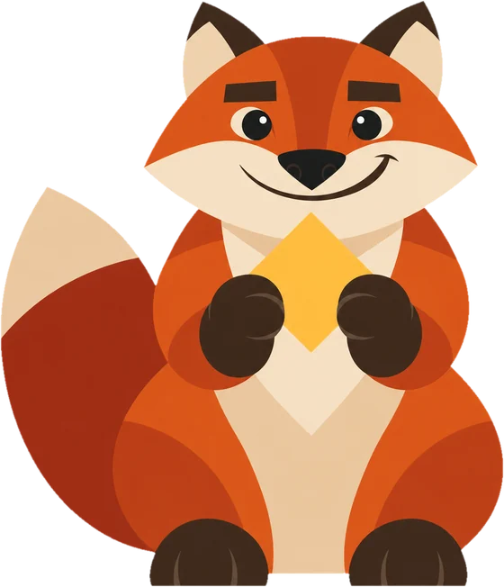 Fox holding a golden keyframe diamond in both paws