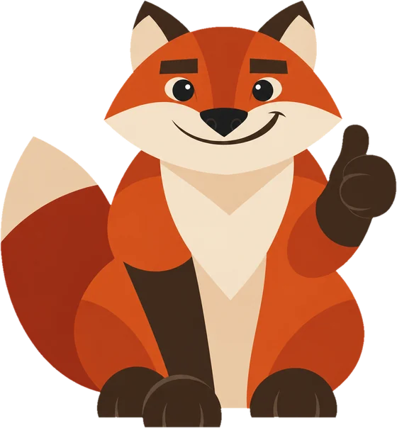 Fox, a round orange cartoon fox, giving a thumbs-up